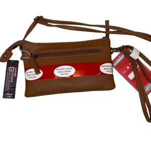 Stone Mountain Tan Small Leather Purse Bag With Charging Pack